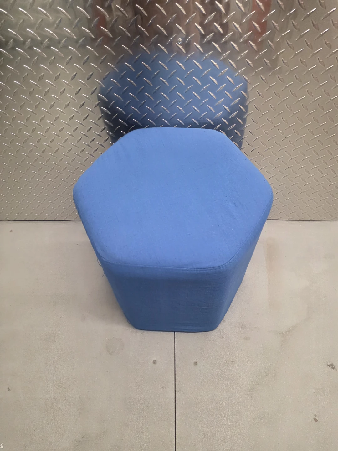 Blue Hexagonal Fabric Footstool - photo 2