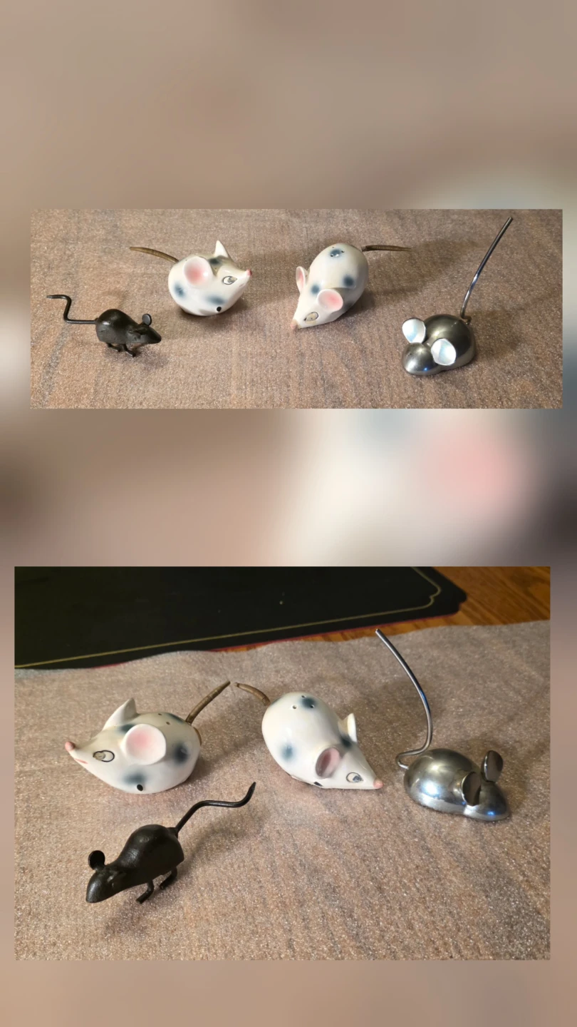 Vintage Miniature Mouse Figurines Set of 4 (2 Moving Tails!)