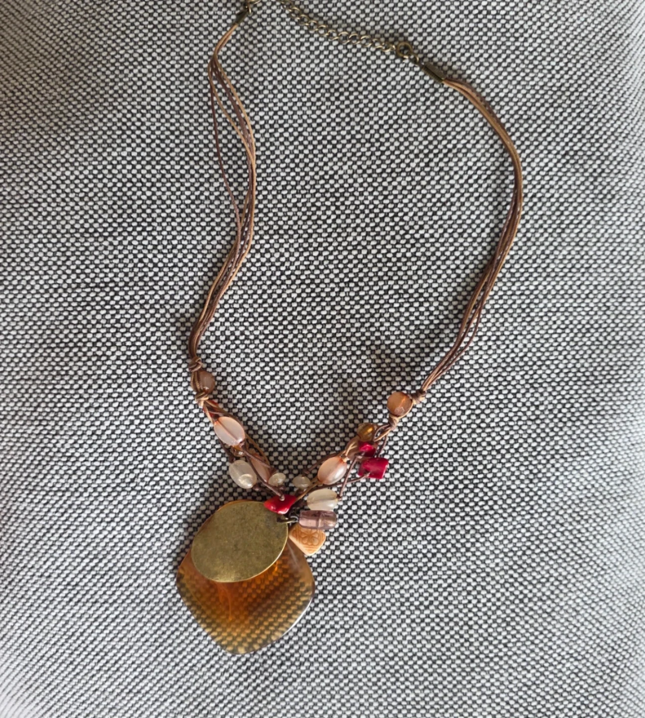 Vintage Beaded Necklace with Orange Pendant - photo 5