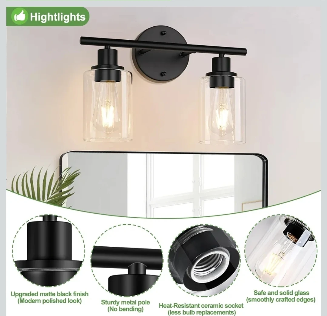 2-Light Matte Black Vanity Light Fixture - photo 4