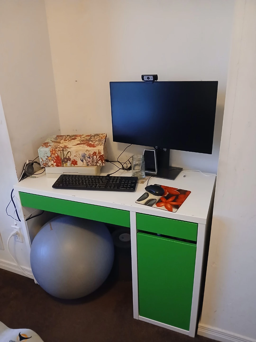 IKEA Micke Desk with Green Drawers