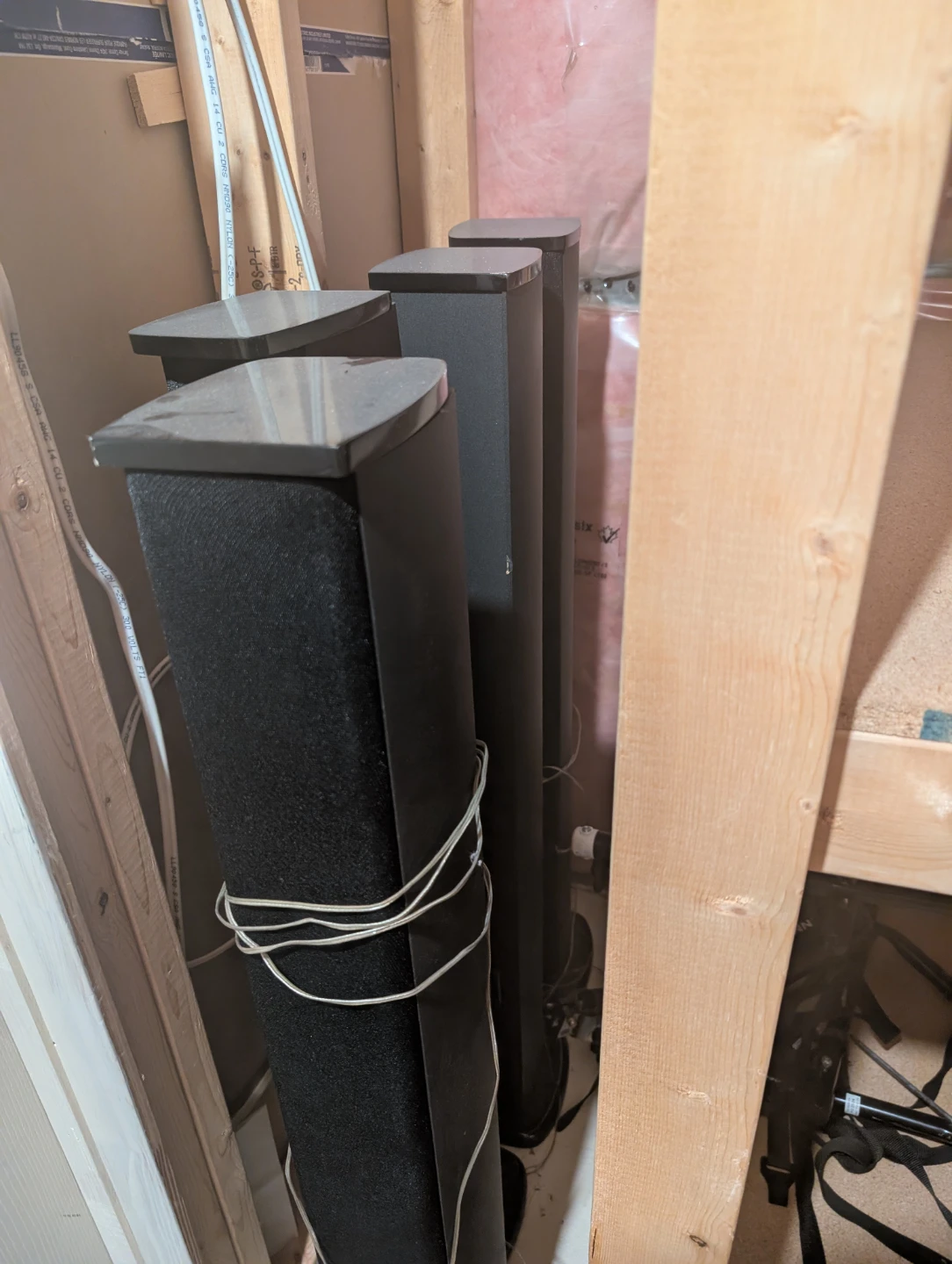 Set of Tall Black Surround Sound Speakers