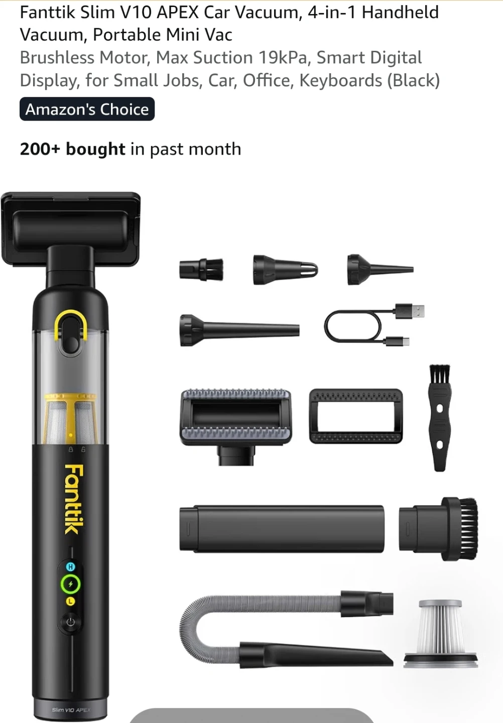 Fanttik Slim V10 APEX Car Vacuum, 4-in-1 Handheld mini Vacuum