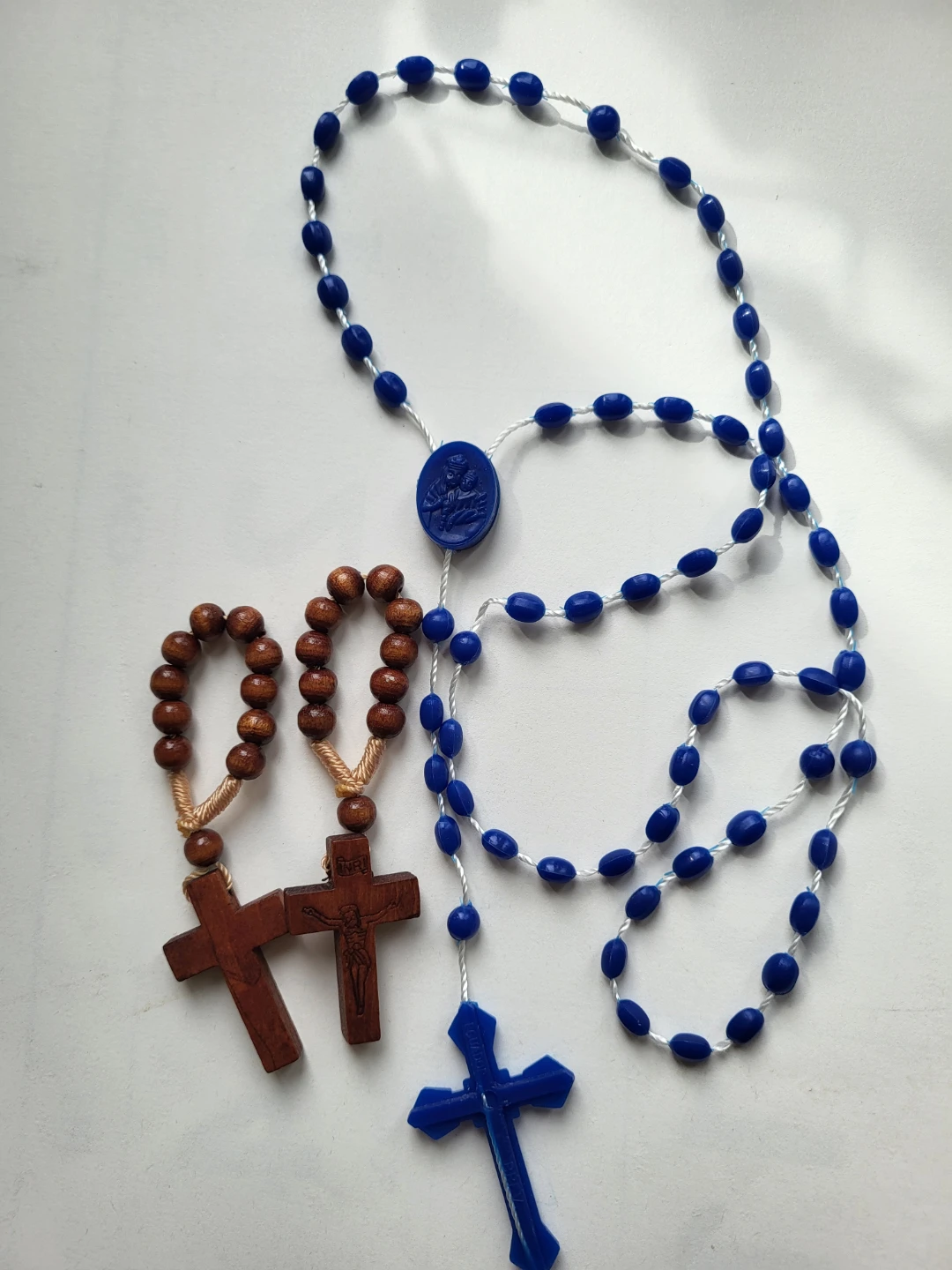 Set of two wooden rosary cross beads (Blue rosary included)