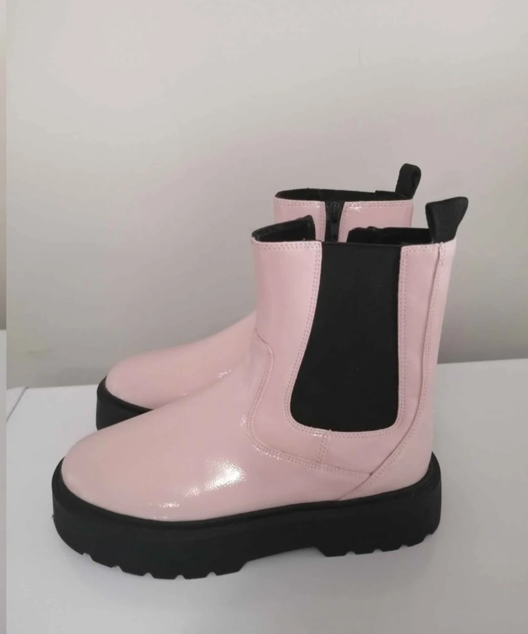 Zara Pink Patent Chunky Boots - Size 7 - 7.5