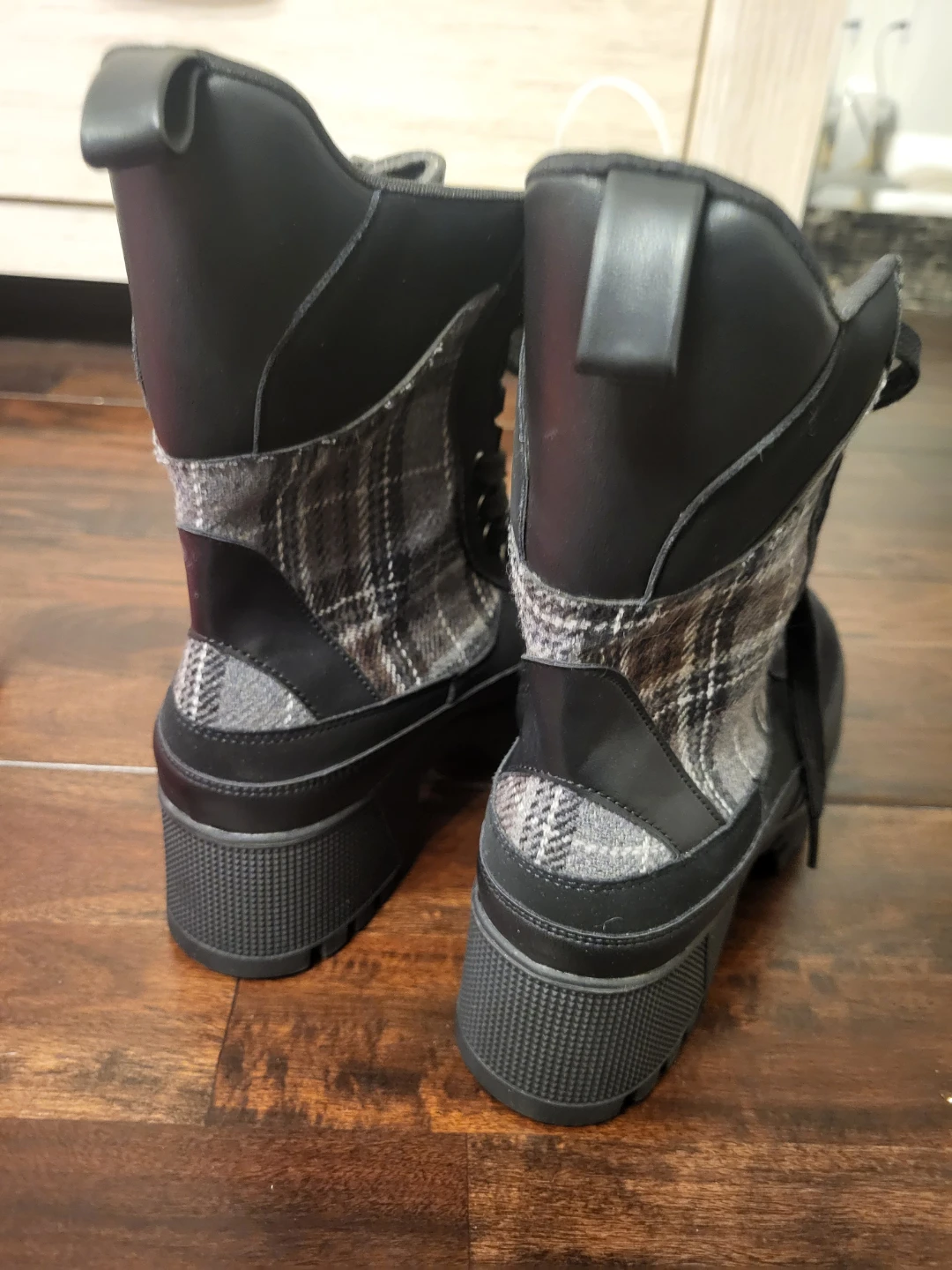 Black Plaid Lace-Up Platform Boots - photo 4
