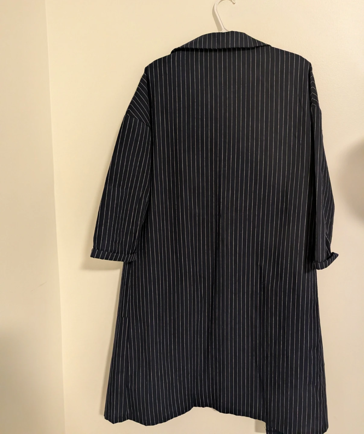 Navy Pinstripe Long Shirt Dress - photo 2