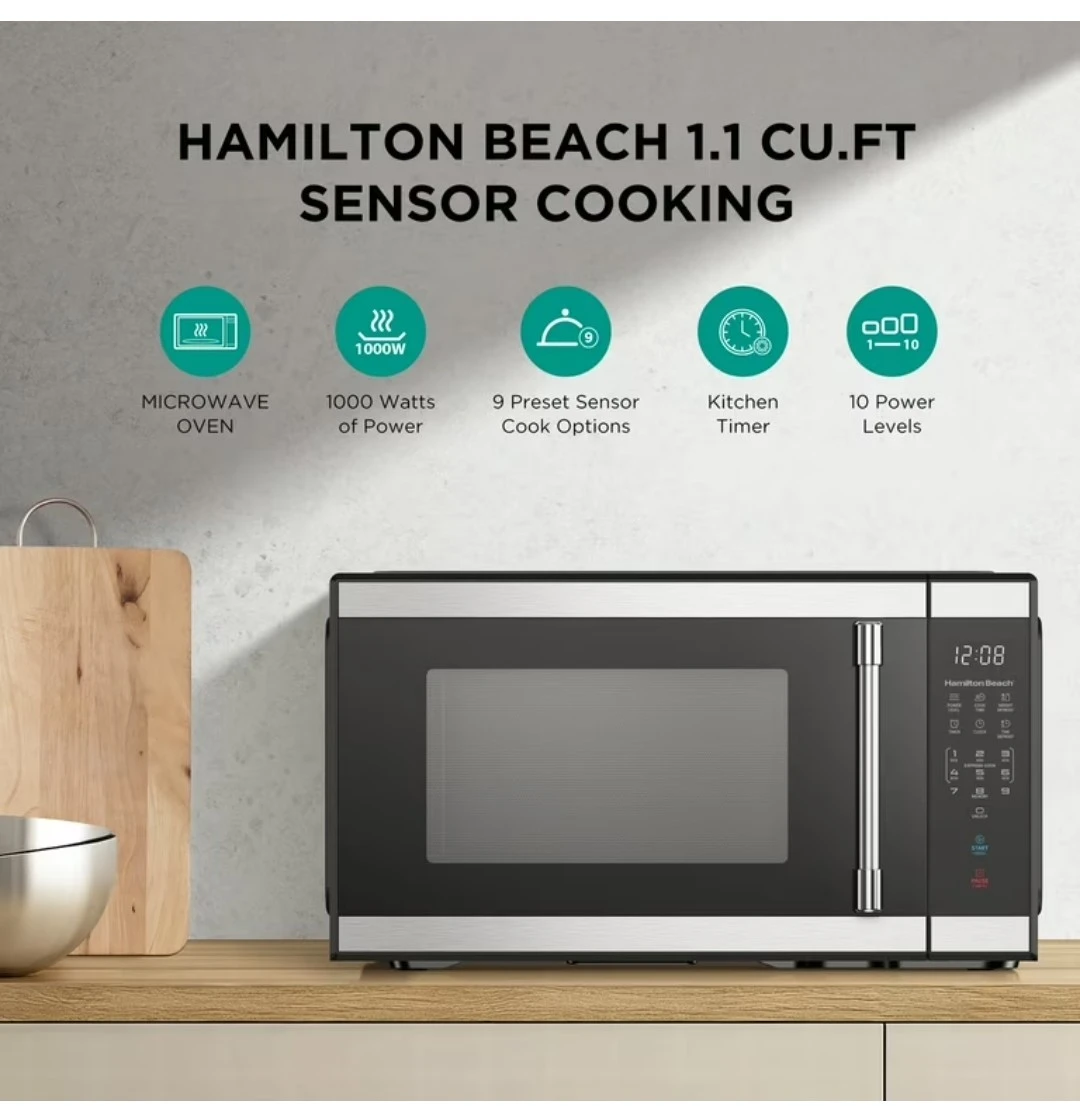 1000 Watt Hamilton Beach 1.1 Cu. Ft. Sensor Microwave - photo 3