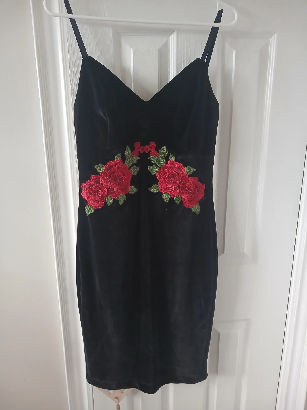 Venus Black Velvet Rose Embroidered Dress