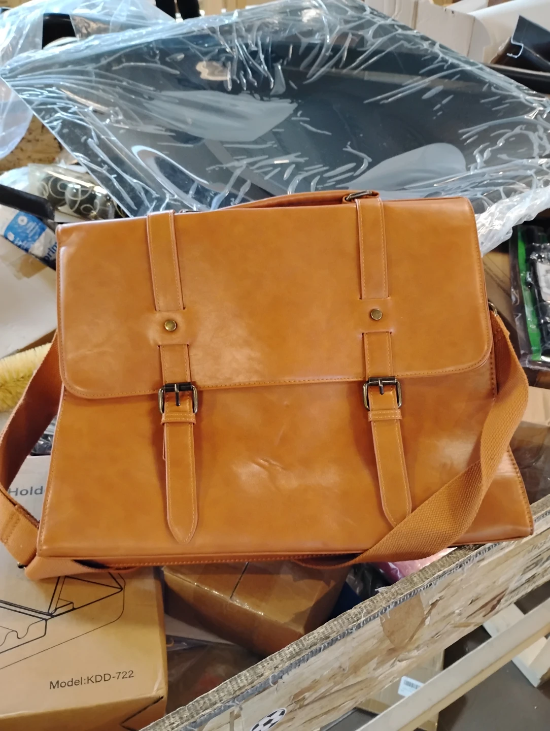 Tan Faux Leather Satchel Messenger Bag