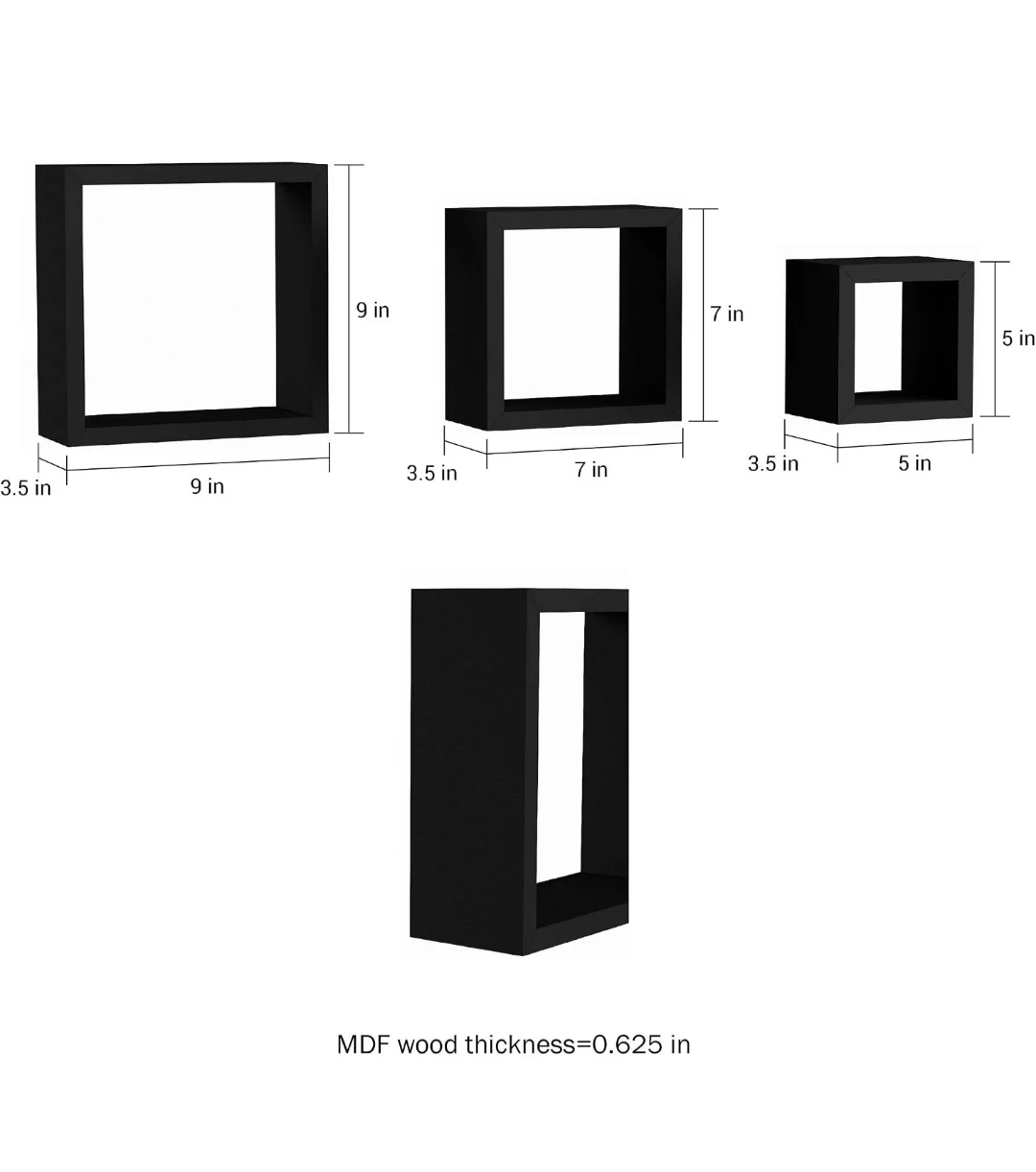 Set of 3 Black Floating Cube Shelves - photo 5