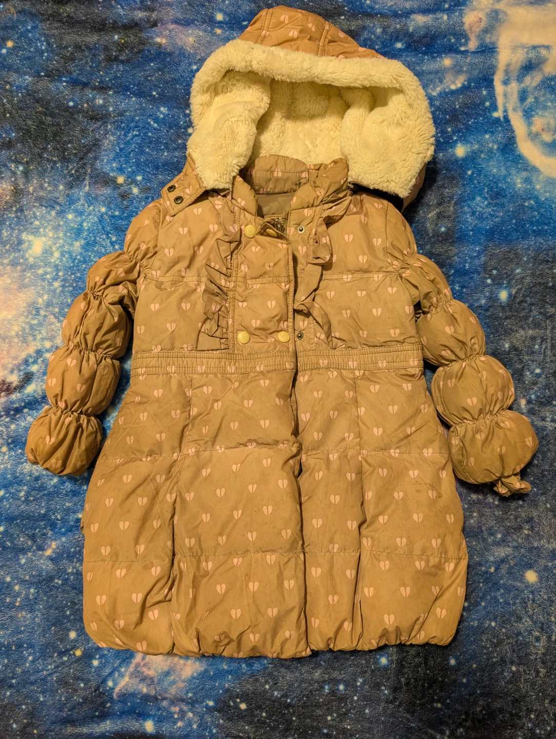 Girls Heart Print Winter Coat