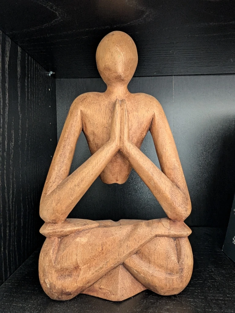 Hand-Carved Wooden Meditating Figure