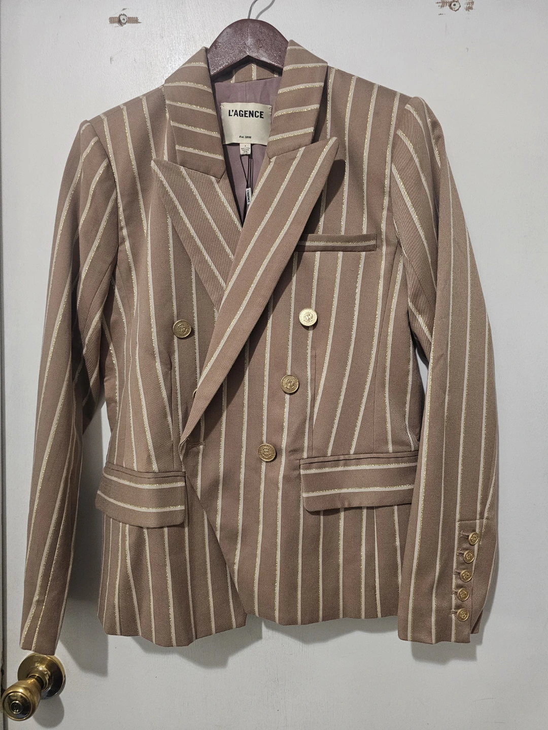 L'Agence Striped Double-Breasted Blazer