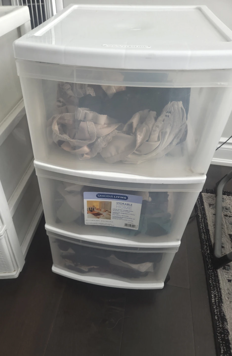 Set of 3 Plastic & Fabric Storage Drawer Carts - photo 3