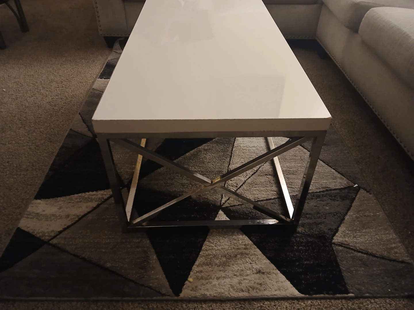 White Coffee Table with Chrome Base - photo 2