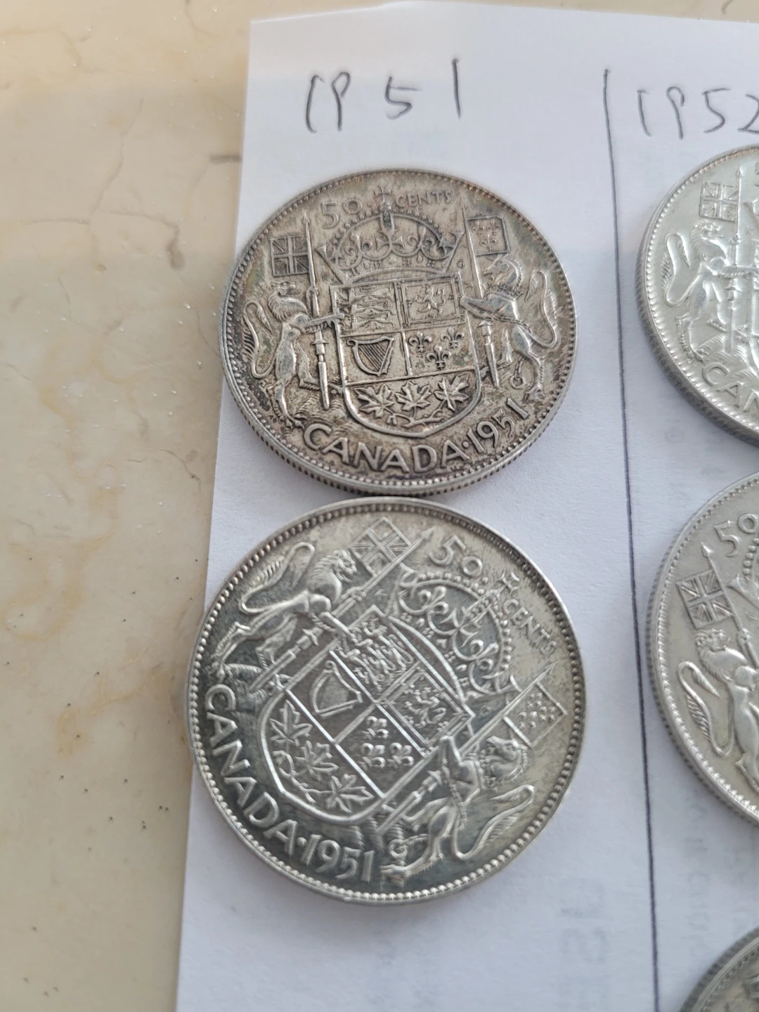 two Canada 1951 50 Cent Coins