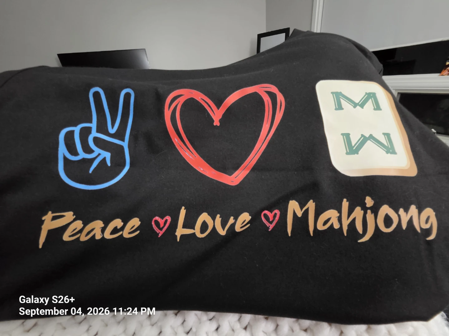 Black Peace Love Mahjong T-Shirt Size L