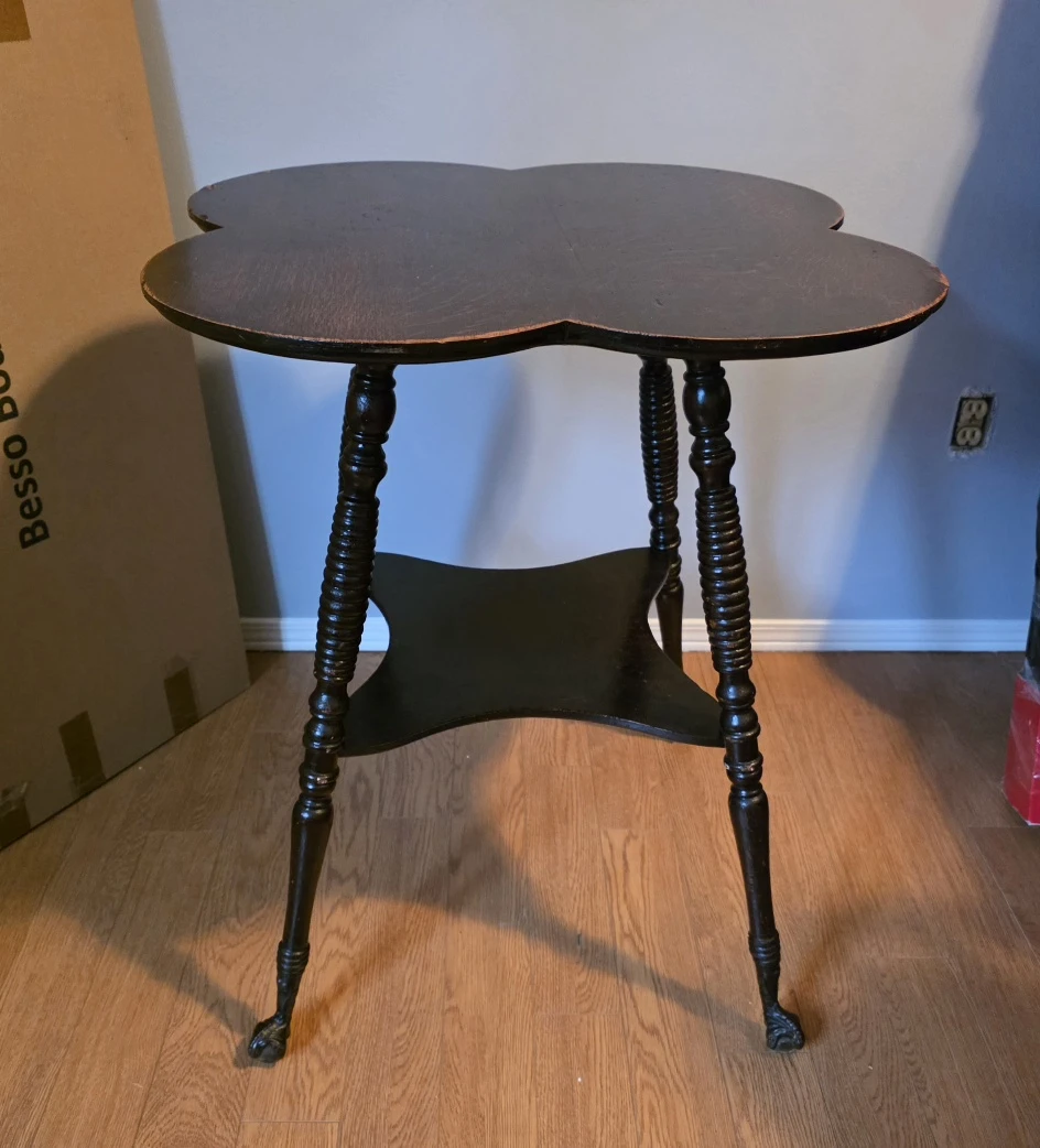 Antique Victorian Tiger Oak Table – Glass Ball & Claw Feet