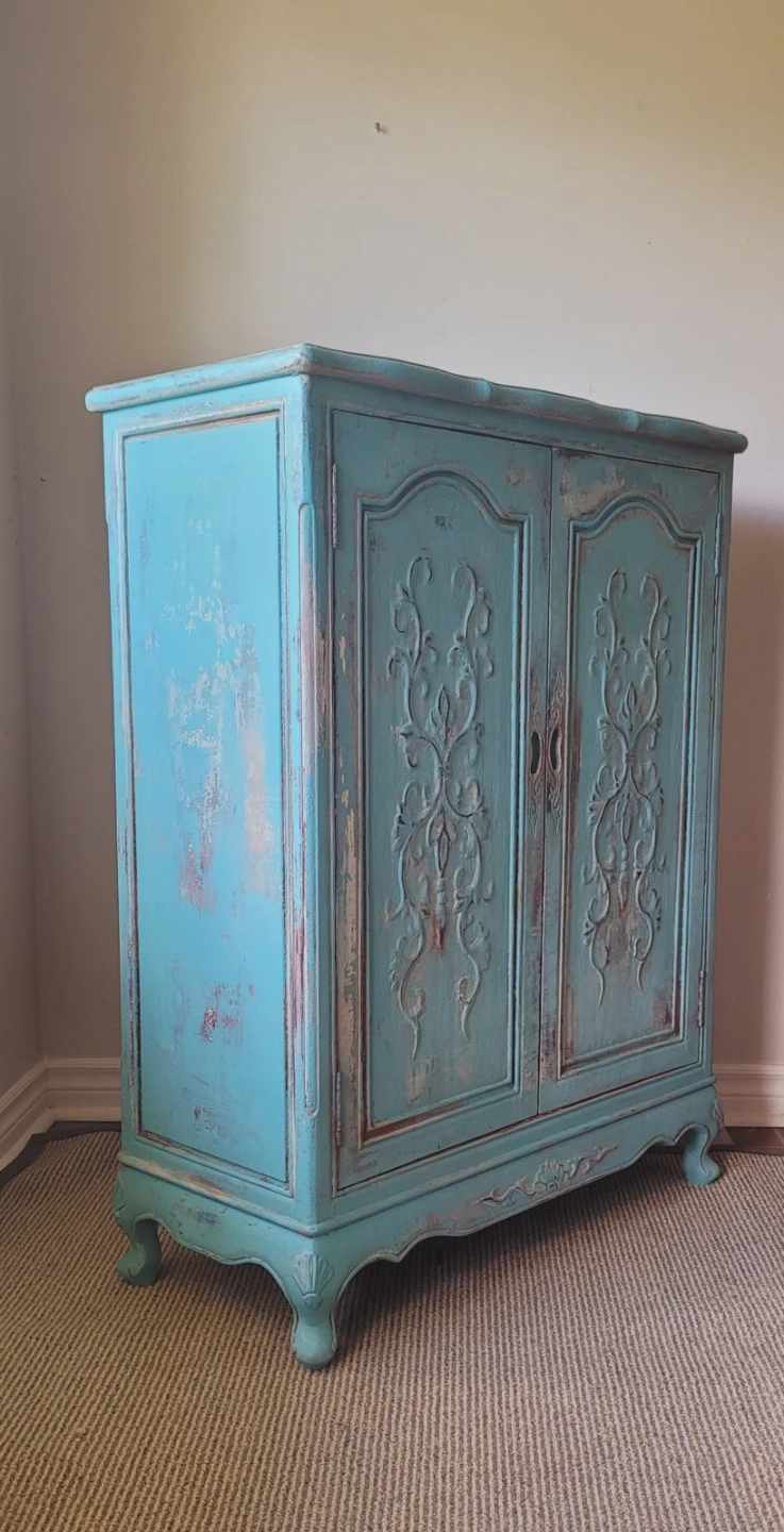 Distressed Light Blue Accent Cabinet - photo 3