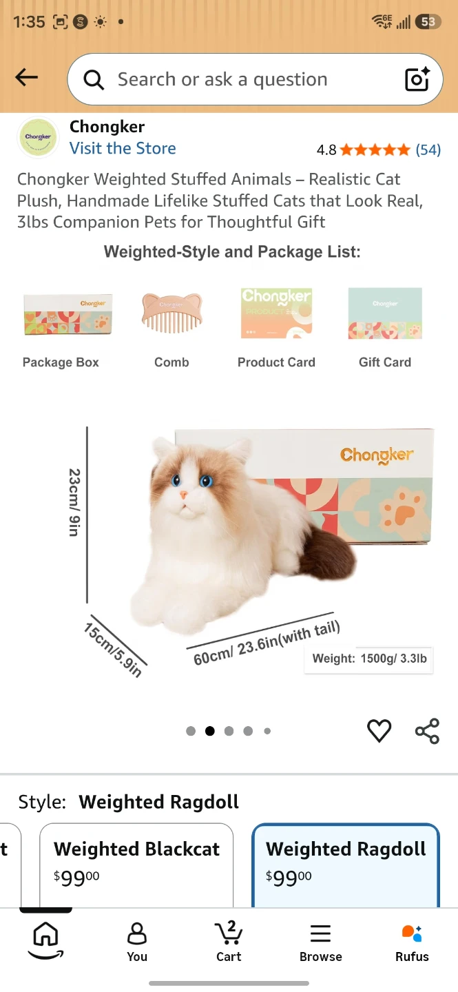 Chongker Weighted Ragdoll Cat Plush Toy 3.3lbs