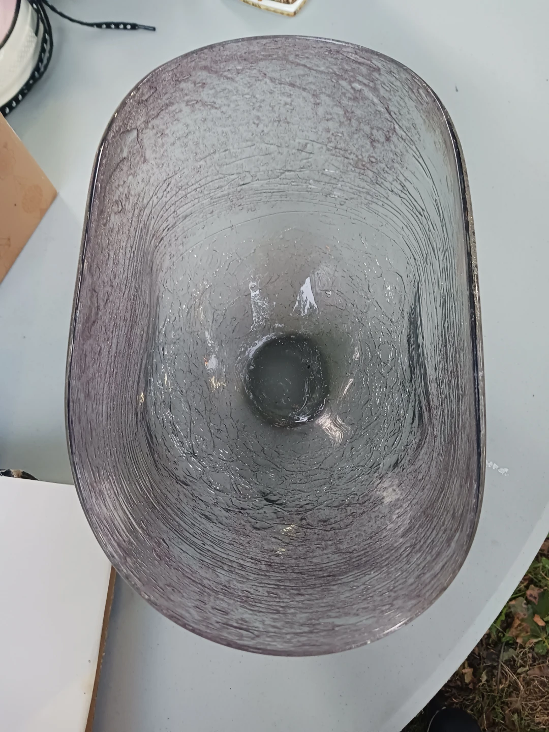 Large grey textured glass serving bowl - photo 2