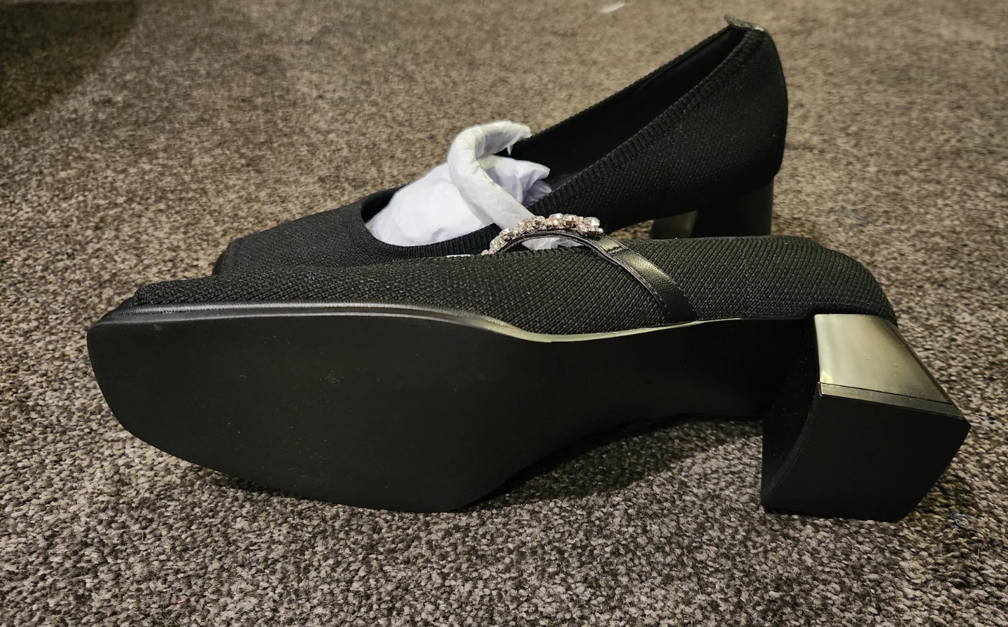 Newbella Black Crystal Strap Pumps 🏈 - photo 3