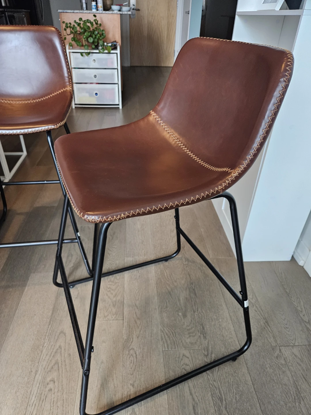 Two Brown Faux Leather Bar Stools - photo 3