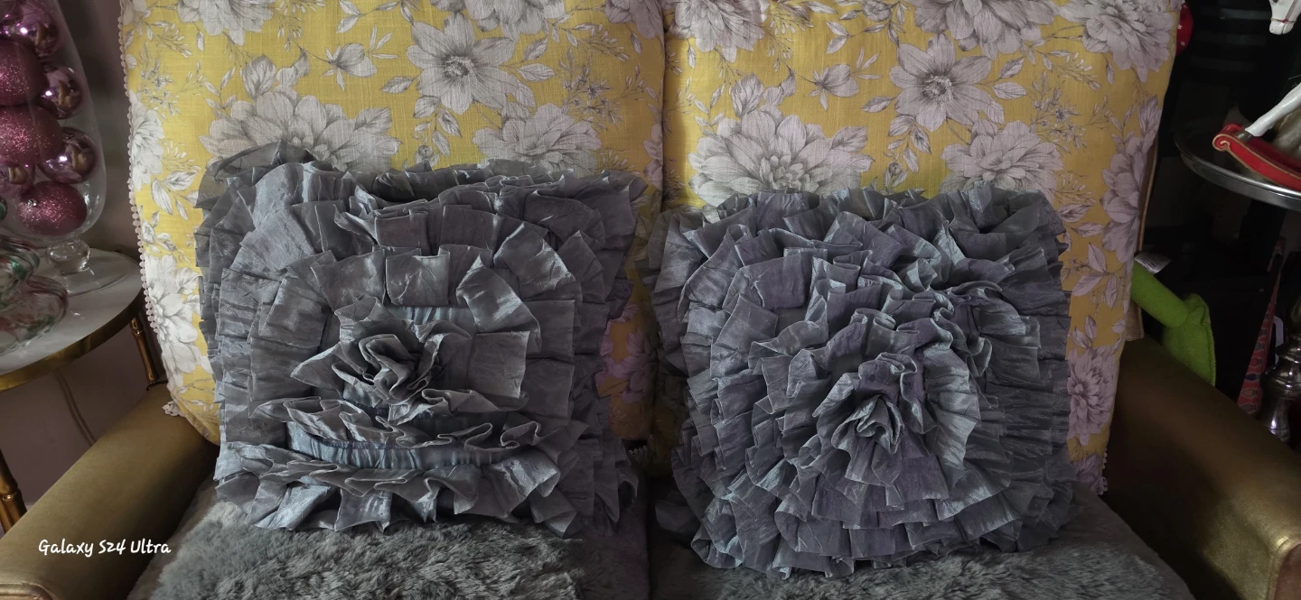 Two Yellow and Grey Floral Throw Pillows