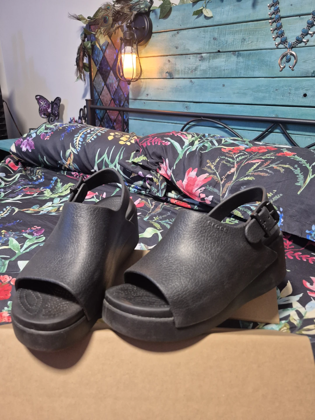 Black Crocs Wedge Sandals