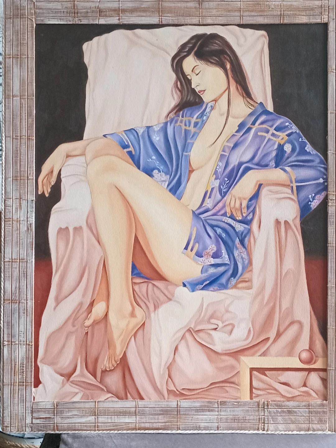 Woman in blue robe portrait painting