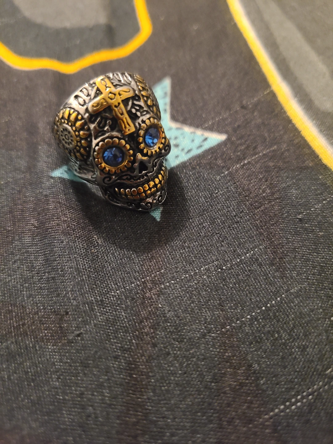Sugar Skull Ring with Blue Gemstones - photo 2