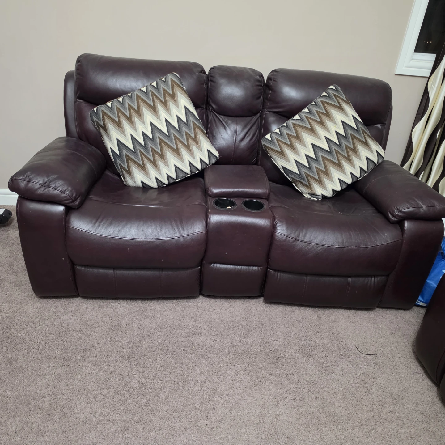 Dark Brown Leather Reclining Sofa