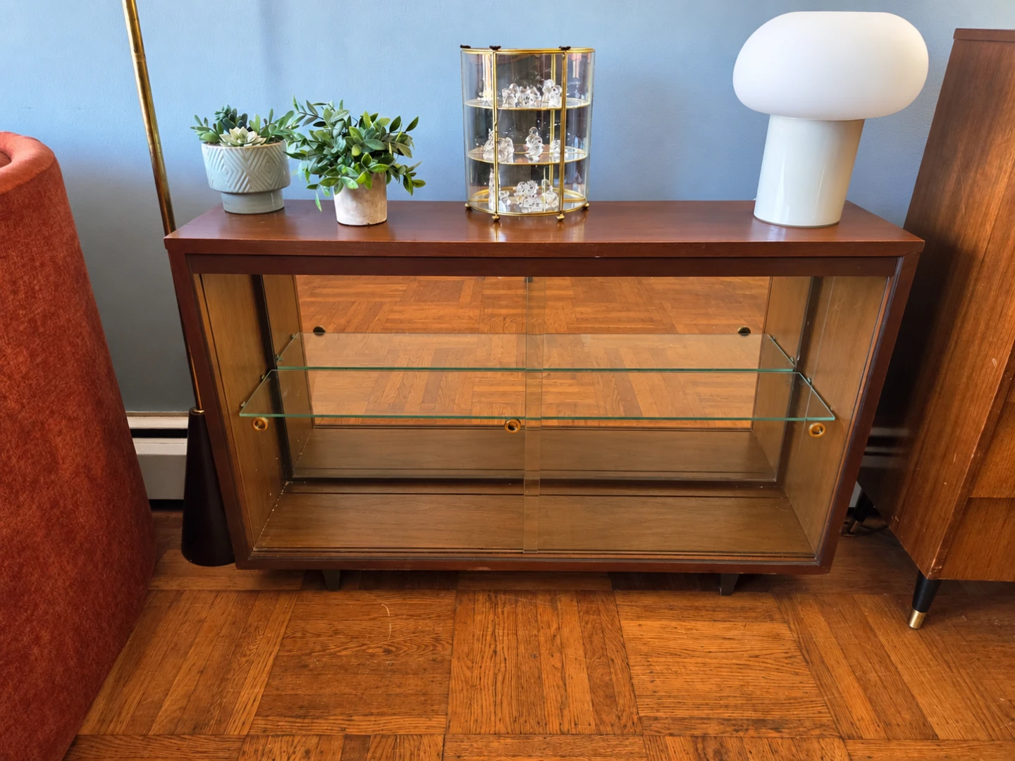 MCM Ultra Slim Walnut Mirrored Display/Curio Cabinet - photo 3