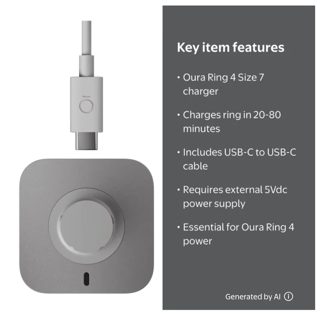 Oura Ring 4 charging dock size 7
