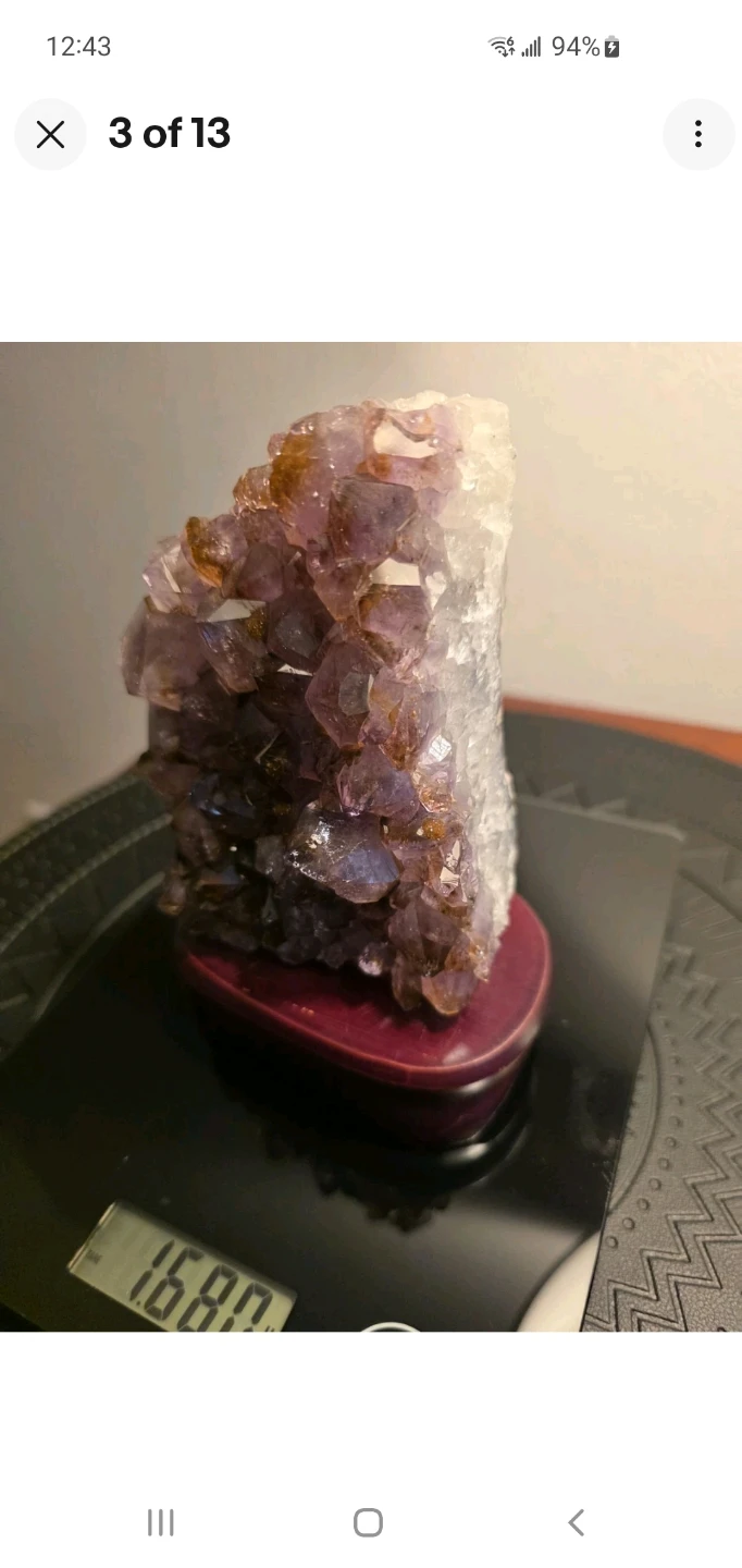 Natural Amethyst Crystal Cluster on Wooden Stand - photo 4