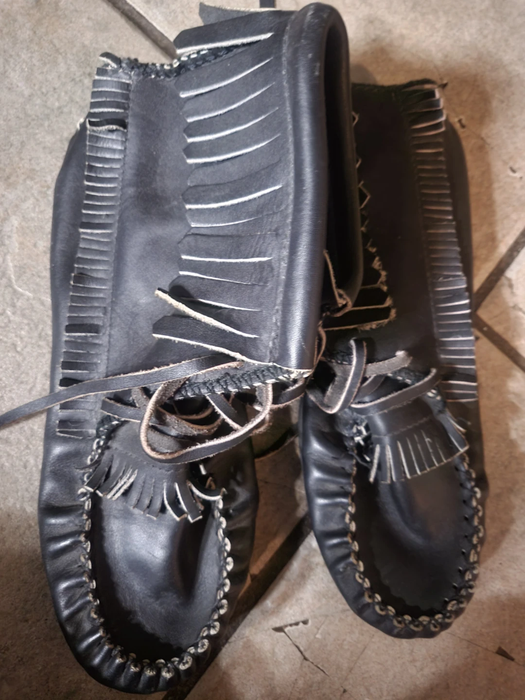 Black Leather Fringe Moccasin Boots