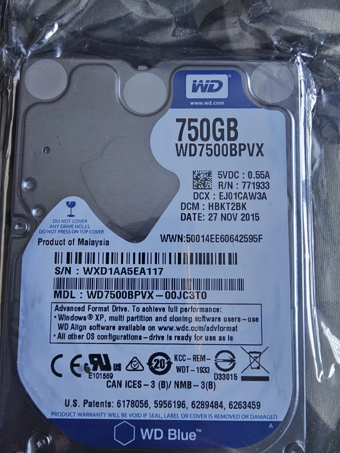 Western Digital 750GB Blue Hard Drive WD7500BPVX