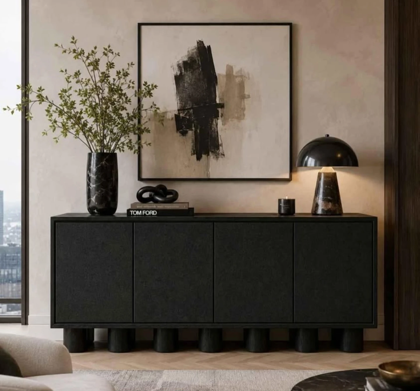 Modern Black Four-Door Sideboard