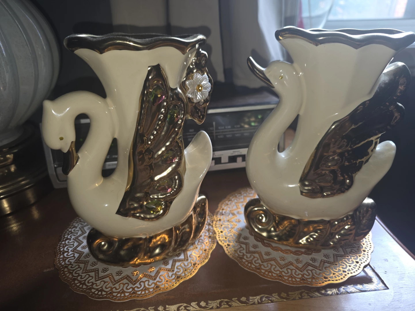 Set of Two Decorative Swan Vases