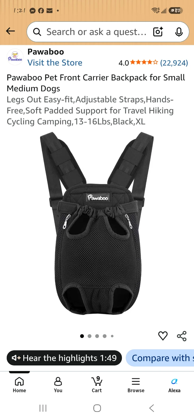 Pawaboo Pet Front Carrier Backpack - XL Black