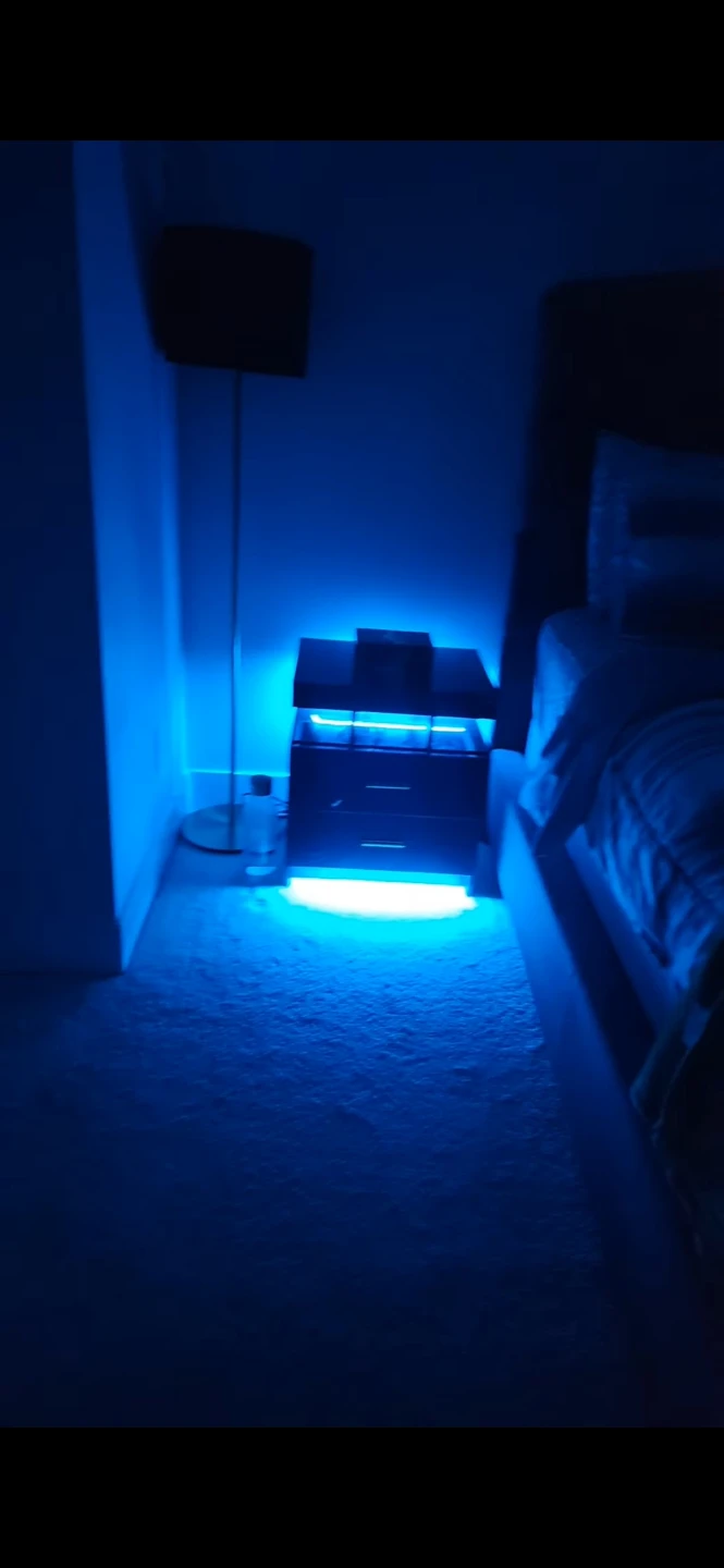 Pair of Modern Black LED Nightstand with Two Drawers - photo 2