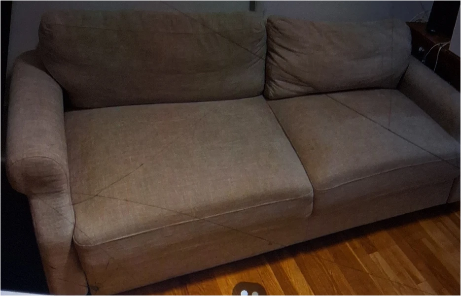 Beige Two-Seater Fabric Sofa