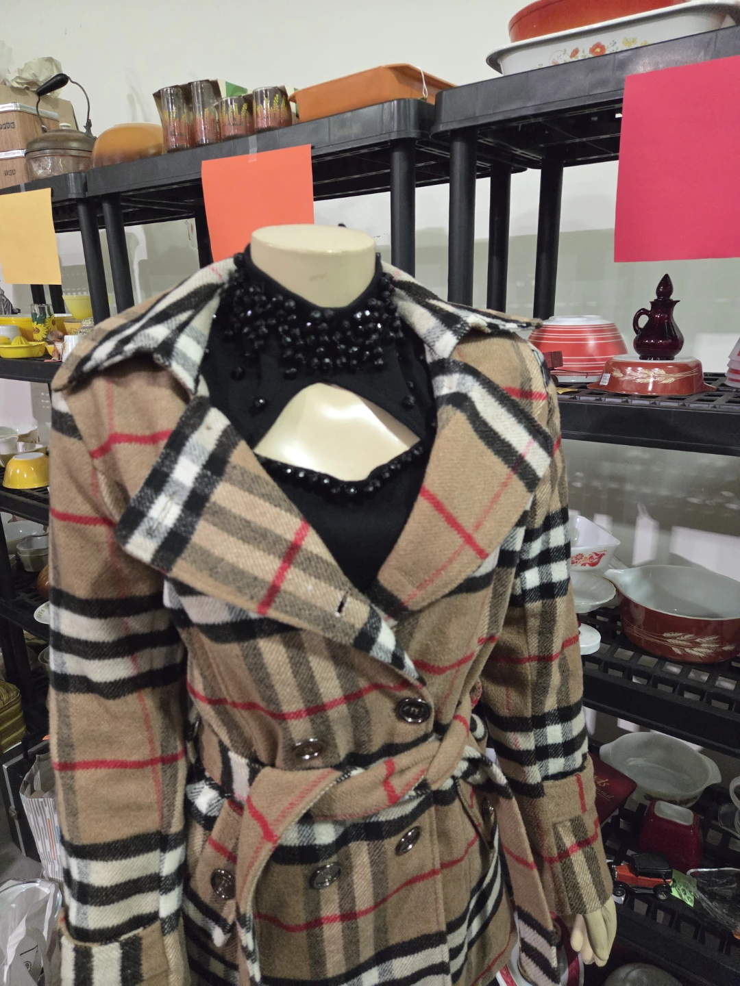 Women's Plaid Trench Coat with Belt - photo 5