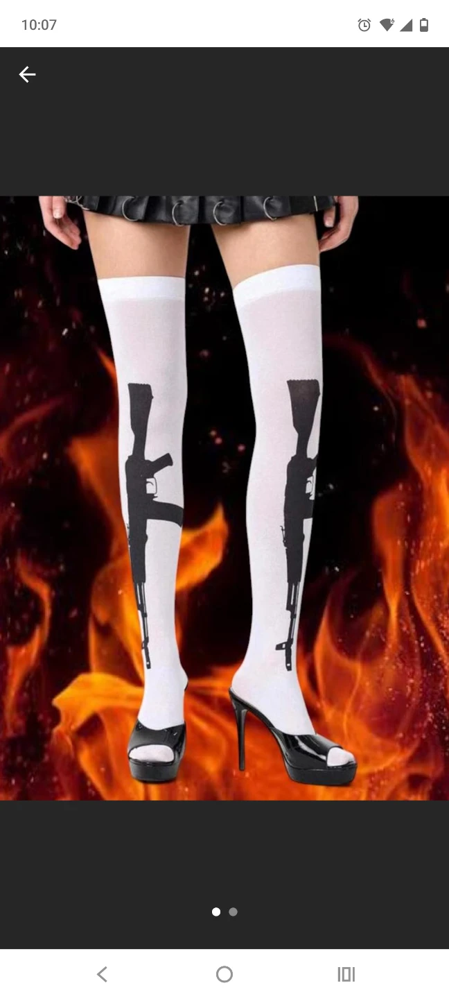 White Thigh High Socks with Rifle Print
