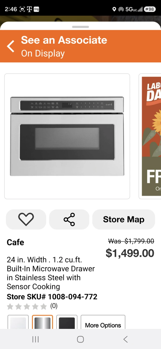 New Cafe 24 Inch Stainless steel Built-In Microwave Drawer