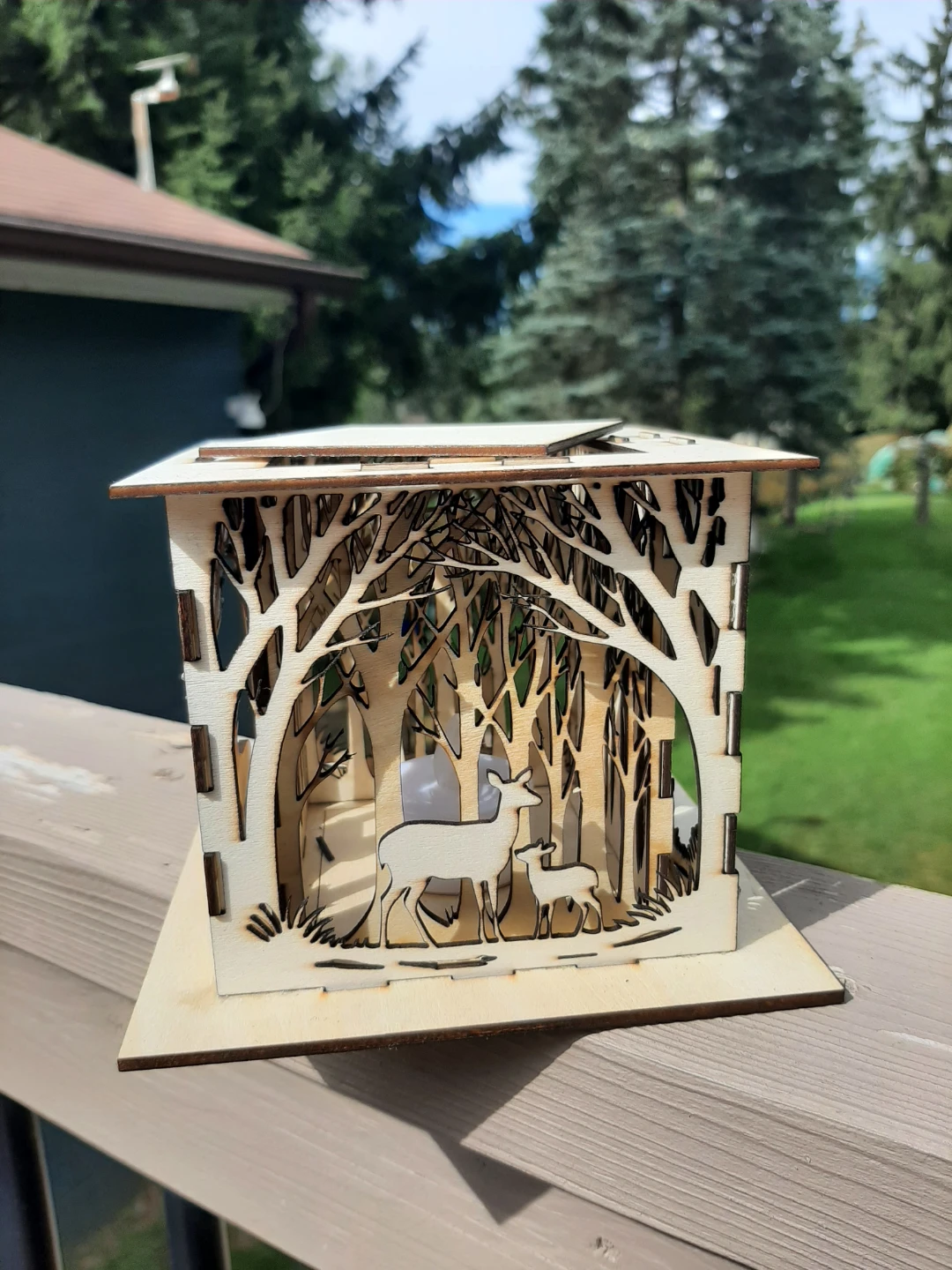 Laser-cut wooden deer forest tea light holder - photo 5