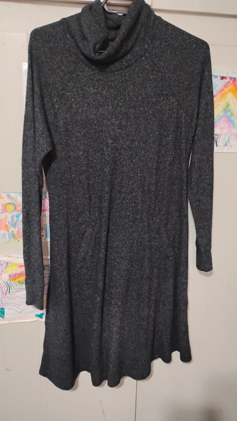 Women's Large: Dark Grey Turtleneck Knit Sweater Dress - photo 2