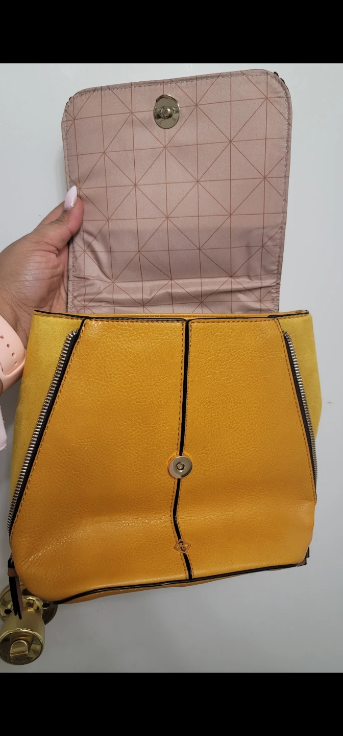 Yellow Backpack Purse with Snake Print Accent - photo 3