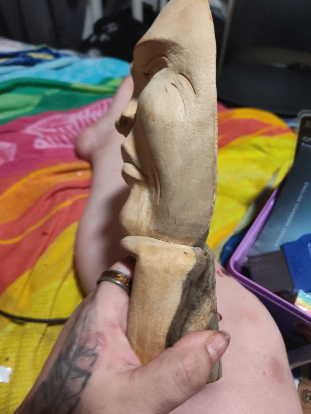 Hand-carved wooden face sculpture - photo 3